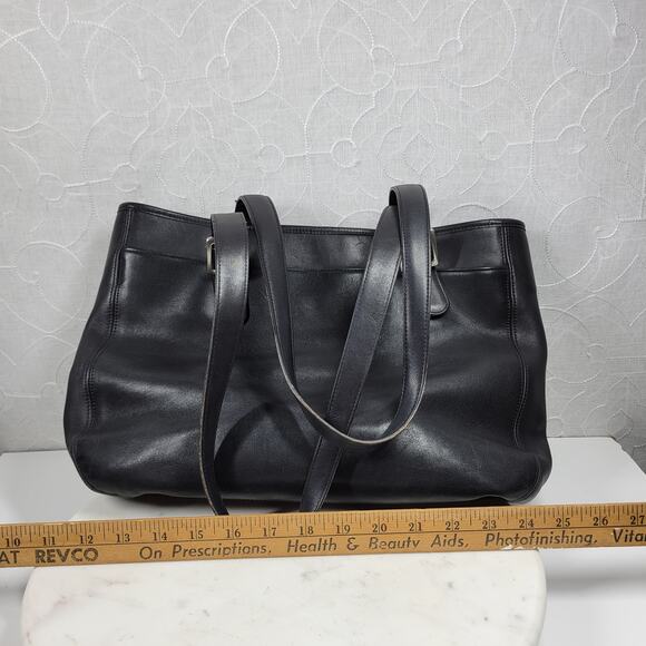 Vintage Coach Legacy Tote Bag Black‎ Soft Leather Compartments Shoulder Straps - Picture 15 of 16